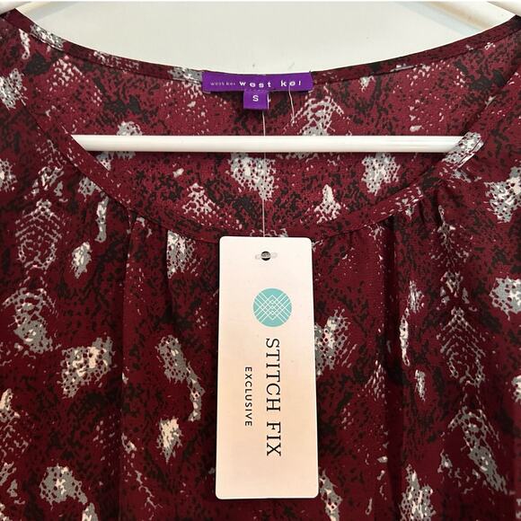 NWT West Kei Burgundy Snake Print Blouse – Women’s Small - Picture 3 of 6